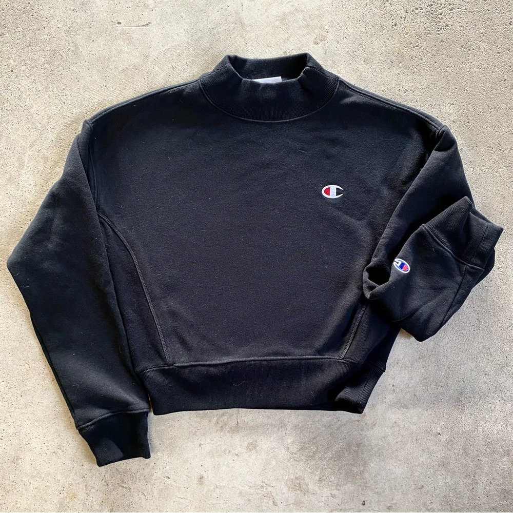 Champion reverse weave mock neck black sweater